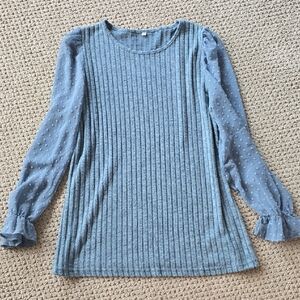 Blue Women's Top with Sheer Sleeves